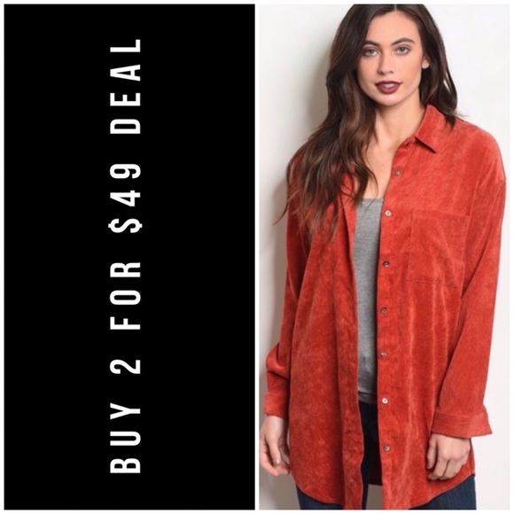 January Summer Tops - LAST3️⃣//RUST CORDUROY BUTTON DOWN TOP